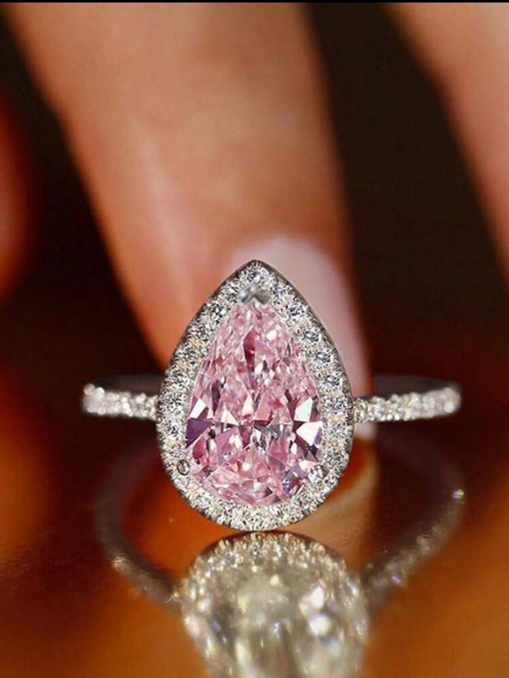 Pink silver pear shaped ring - Picture 2 of 4